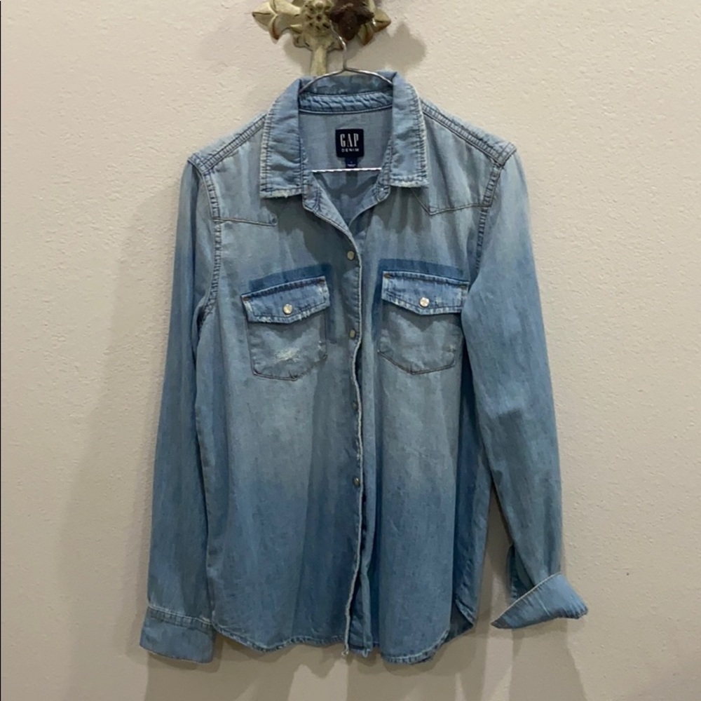 Gap distressed denim shirt